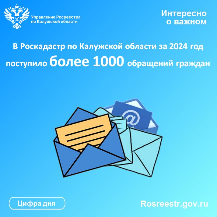 В Роскадастр по Калужской области за прошлый год поступило более 1000 обращений граждан.